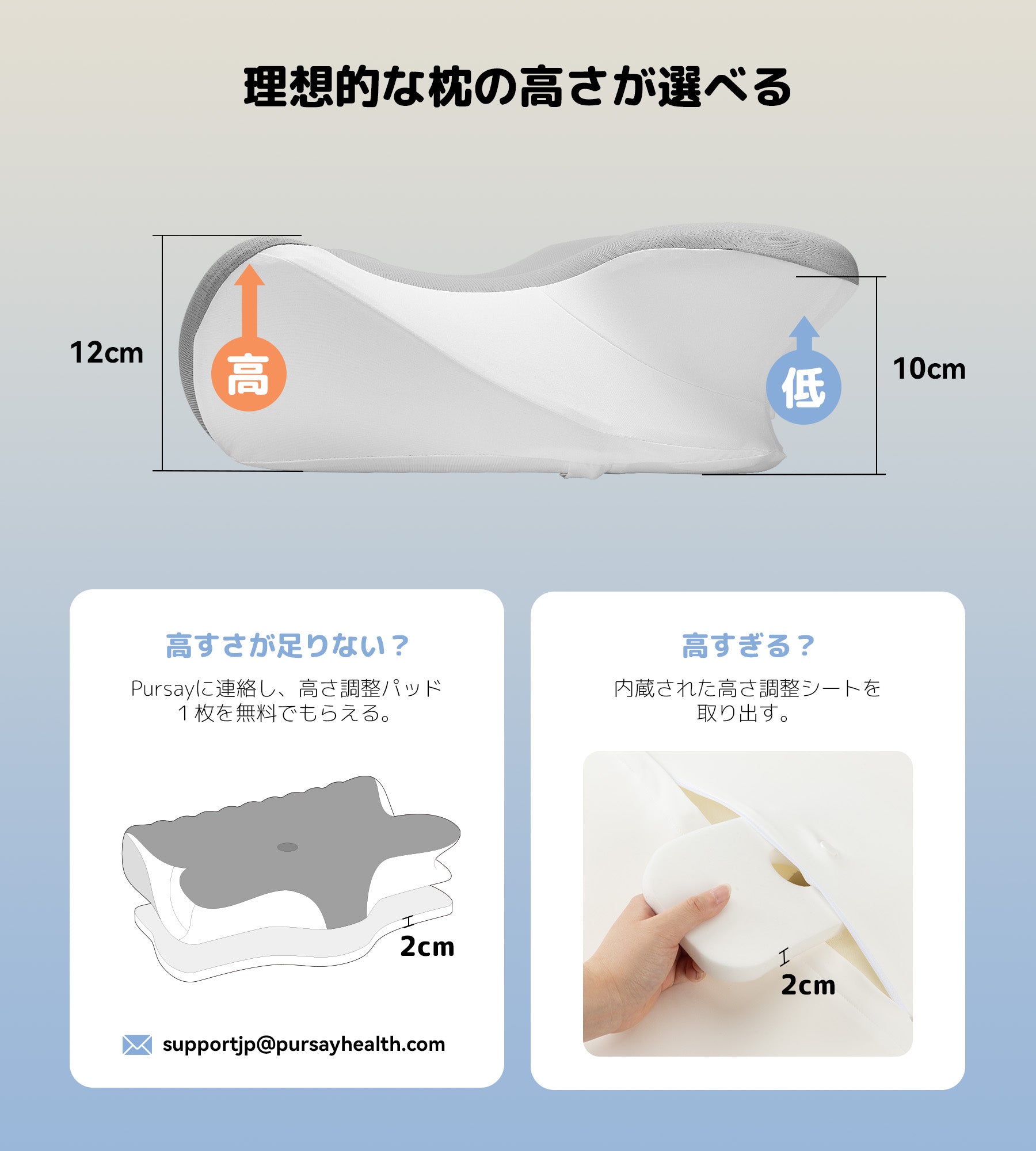 Pursay 首を休める枕 首が痛くならない イビキ防止 まくら 首コリ･肩こり解消 グッズ（カバー1枚入り）